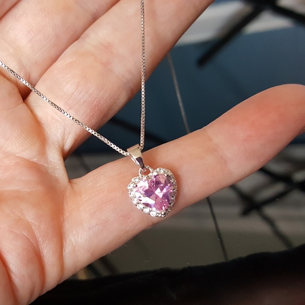 Pink Cubic Zirconia Heart Pendant.